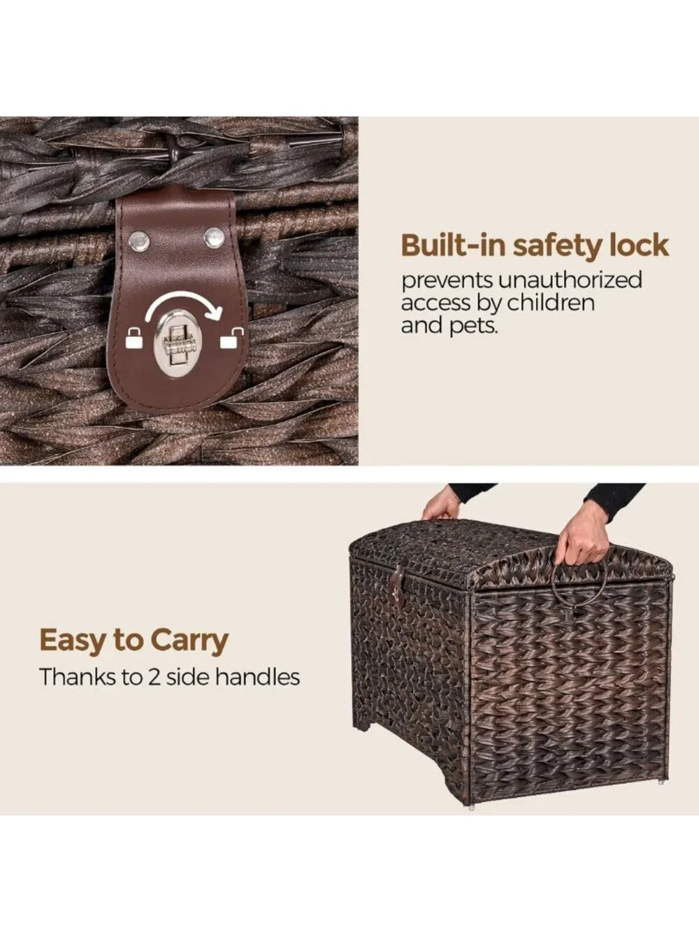 Large Handwoven Wicker Storage Basket with Lid - Stylish Home Organizer, 178L